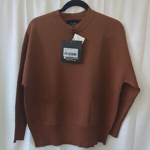 Aleeza Paris Women's Two Pocket Crewneck Sweater Cocoa Brown SIZE L NWT
